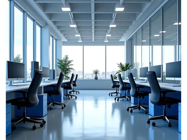 Sleek, modern commercial office space interior with natural light